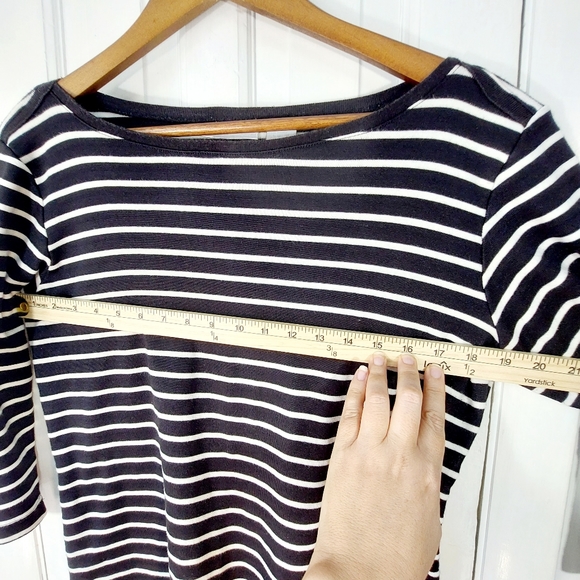 Vintage Design Assets B&W Sailor Striped Boat Neck Top with 3/4 Sleeves Sz XL - Picture 7 of 10